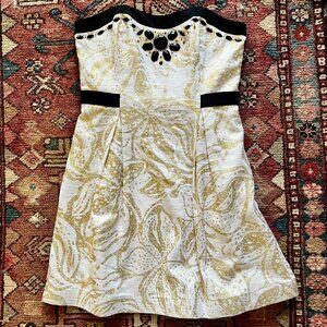 Lilly Pulitzer Christine Strapless Mini Dress Size 10 Gold Metallic